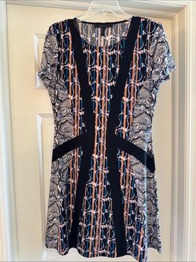 BCBGMaxAzria Paisley & Stripe  Dress with Pink/blue/tan Accents